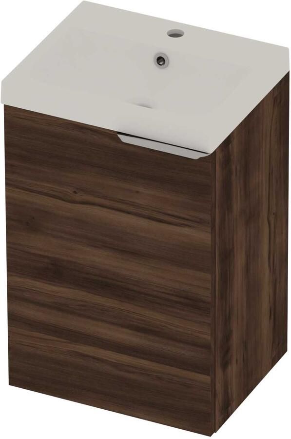 Basic-Line Pretty 36 Badmeubelset Polystone 1 Kraangat Voor Grepen 45x36x70 cm Barista Oak Mat Wit