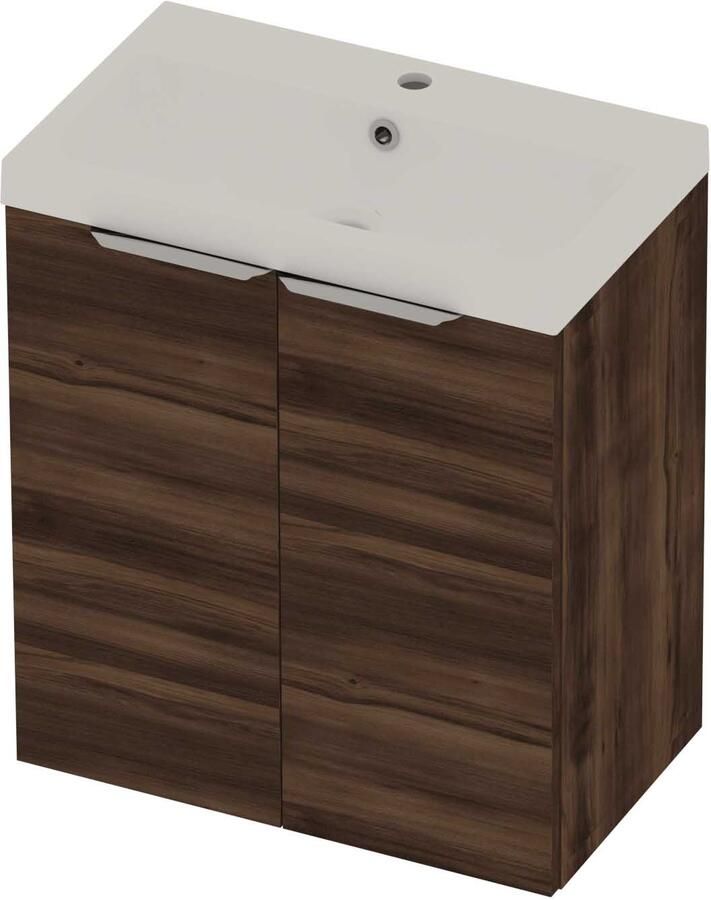 Basic-Line Pretty 36 Badmeubelset Polystone 1 Kraangat Voor Grepen 60x36x70 cm Barista Oak Mat Wit
