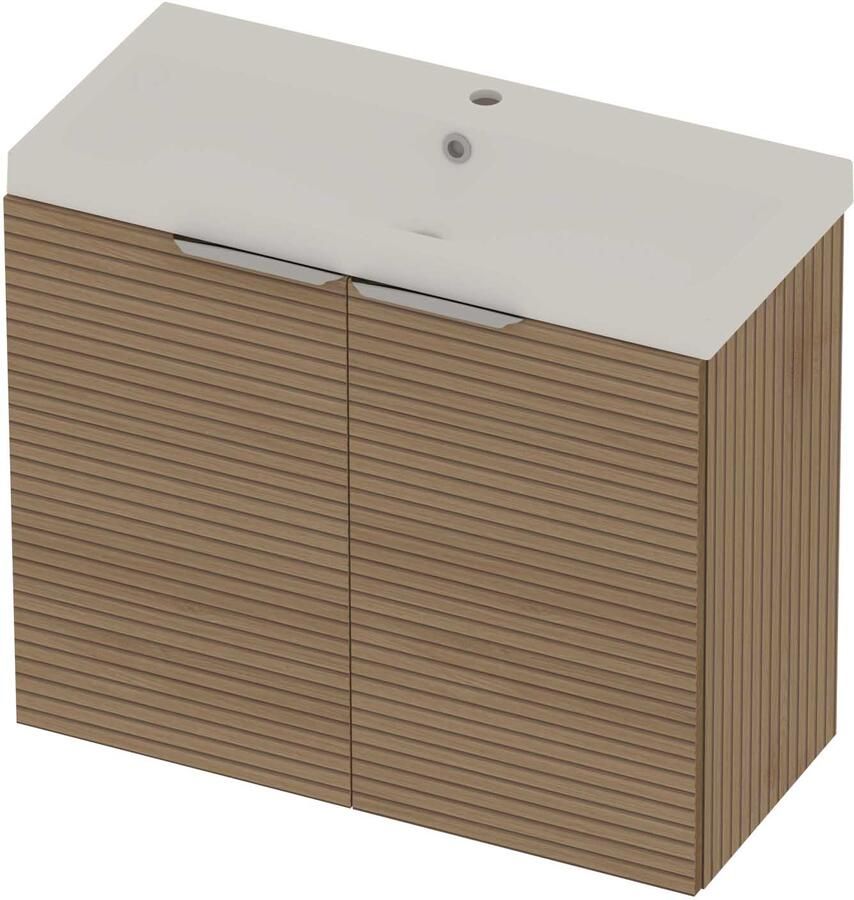 Basic-Line Pretty 36 Badmeubelset Polystone 1 Kraangat Voor Grepen 80x36x70 cm Lamello Oak Mat Wit