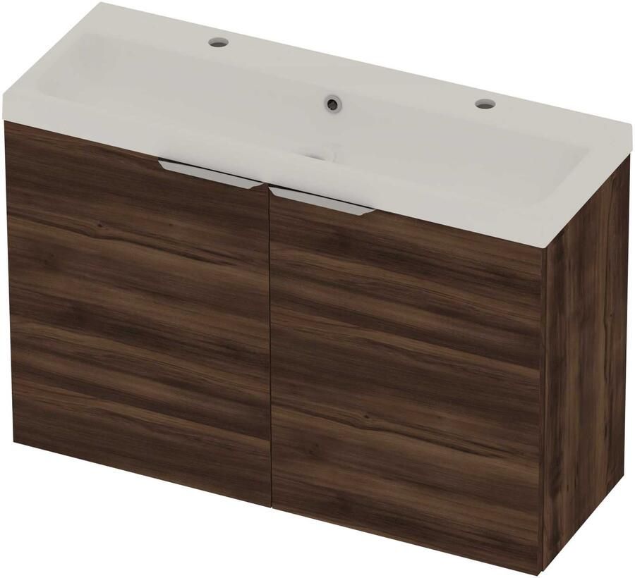Basic-Line Pretty 36 Badmeubelset Polystone 2 Kraangaten 100x36x70 cm Barista Oak Glans Wit