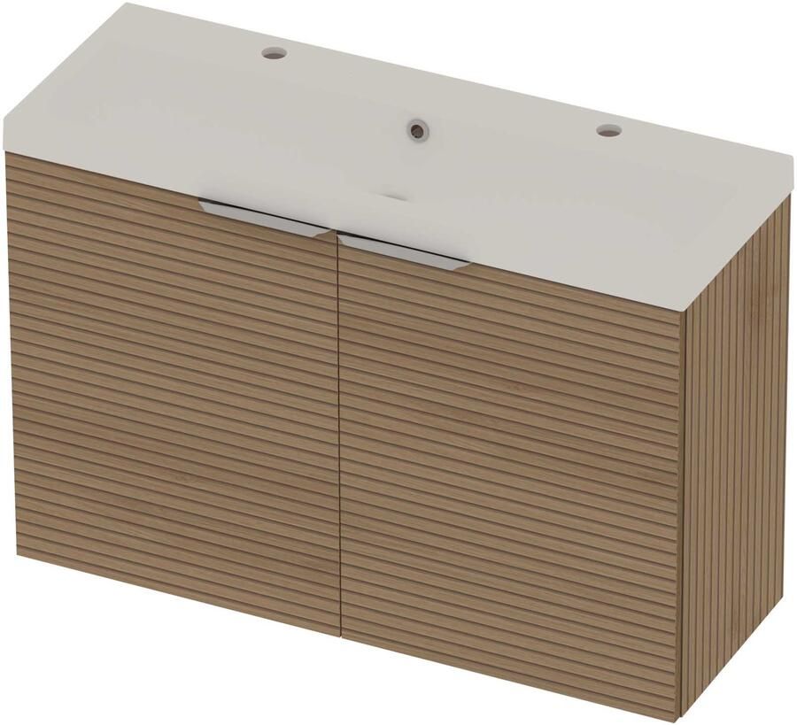 Basic-Line Pretty 36 Badmeubelset Polystone 2 Kraangaten 100x36x70 cm Lamello Oak Mat Wit
