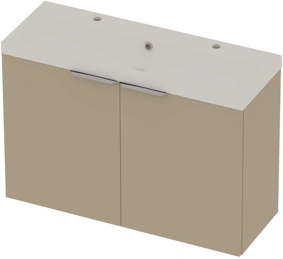 Basic-Line Pretty 36 Badmeubelset Polystone 2 Kraangaten 100x36x70 cm Mat Beige Mat Wit