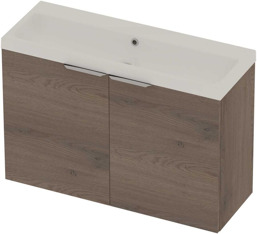 Basic-Line Pretty 36 Badmeubelset Polystone Zonder Kraangat 100x36x70 cm Dusk Oak Glans Wit