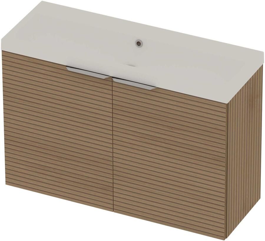 Basic-Line Pretty 36 Badmeubelset Polystone Zonder Kraangat 100x36x70 cm Lamello Oak Mat Wit
