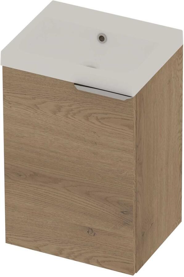 Basic-Line Pretty 36 Badmeubelset Polystone Zonder Kraangat 45x36x70 cm Pure Oak Mat Wit
