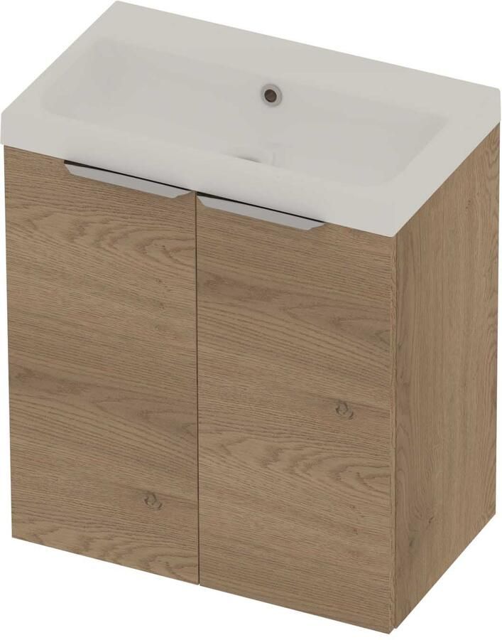 Basic-Line Pretty 36 Badmeubelset Polystone Zonder Kraangat 60x36x70 cm Pure Oak Glans Wit