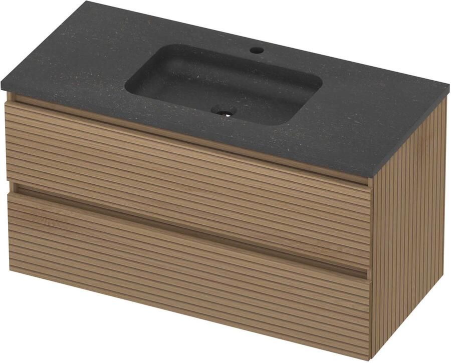 Basic-Line Rocky 46 Badmeubelset Hardsteen 1 Kraangat 100x46x54 cm Lamello Oak Blue Stone
