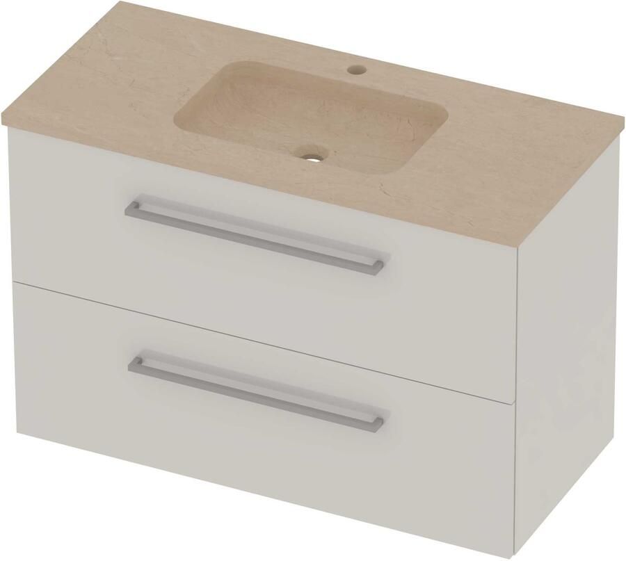Basic-Line Rocky 46 Badmeubelset Hardsteen 1 Kraangat 100x46x62 cm Ice White Sand Stone