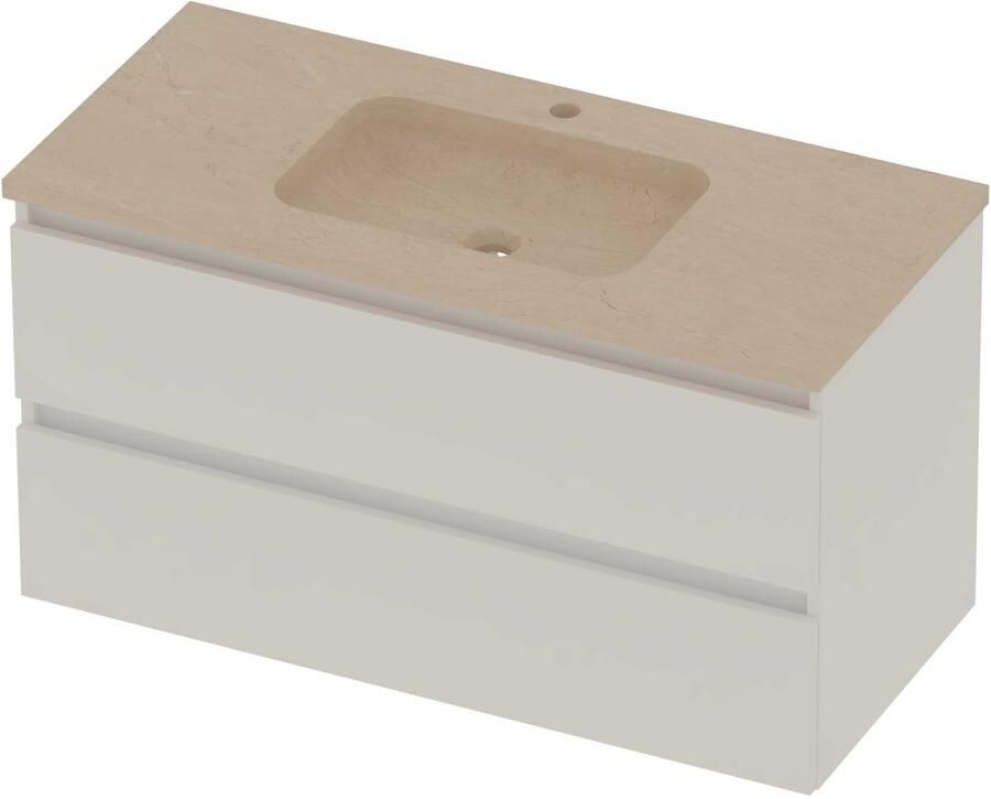 Basic-Line Rocky 46 Badmeubelset Hardsteen 1 Kraangat Greeploos 100x46x54 cm Mat White Sand Stone