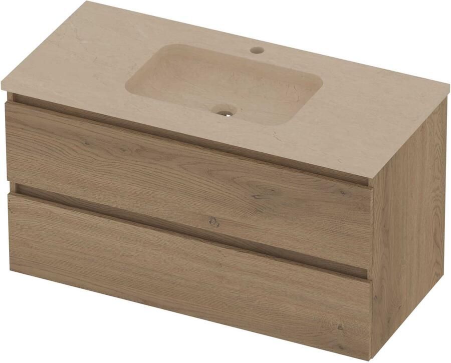 Basic-Line Rocky 46 Badmeubelset Hardsteen 1 Kraangat Greeploos 100x46x54 cm Pure Oak Sand Stone