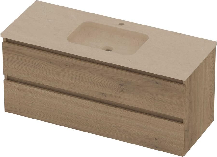 Basic-Line Rocky 46 Badmeubelset Hardsteen 1 Kraangat Greeploos 120x46x54 cm Pure Oak Sand Stone