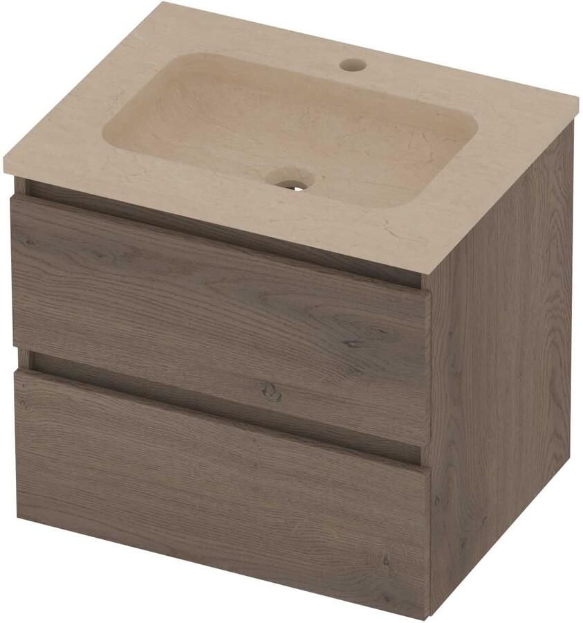 Basic-Line Rocky 46 Badmeubelset Hardsteen 1 Kraangat Greeploos 60x46x54 cm Dusk Oak Sand Stone