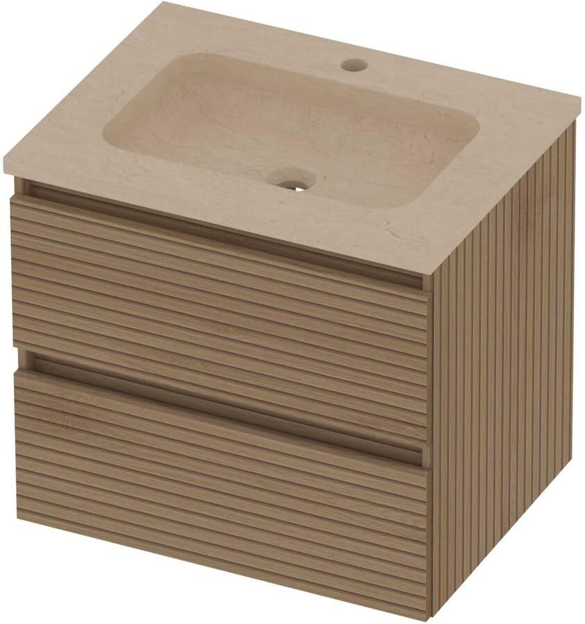 Basic-Line Rocky 46 Badmeubelset Hardsteen 1 Kraangat Greeploos 60x46x54 cm Lamello Oak Sand Stone