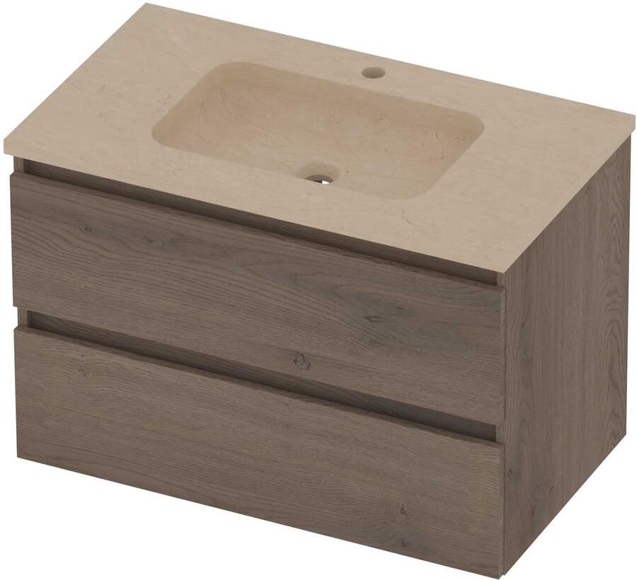 Basic-Line Rocky 46 Badmeubelset Hardsteen 1 Kraangat Greeploos 80x46x54 cm Dusk Oak Sand Stone
