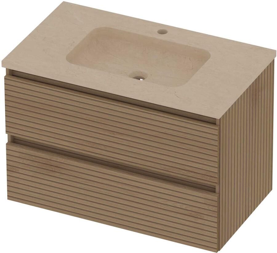 Basic-Line Rocky 46 Badmeubelset Hardsteen 1 Kraangat Greeploos 80x46x54 cm Lamello Oak Sand Stone