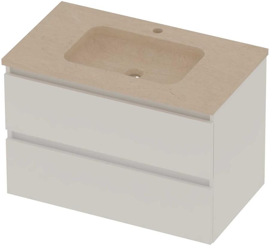 Basic-Line Rocky 46 Badmeubelset Hardsteen 1 Kraangat Greeploos 80x46x54 cm Mat White Sand Stone