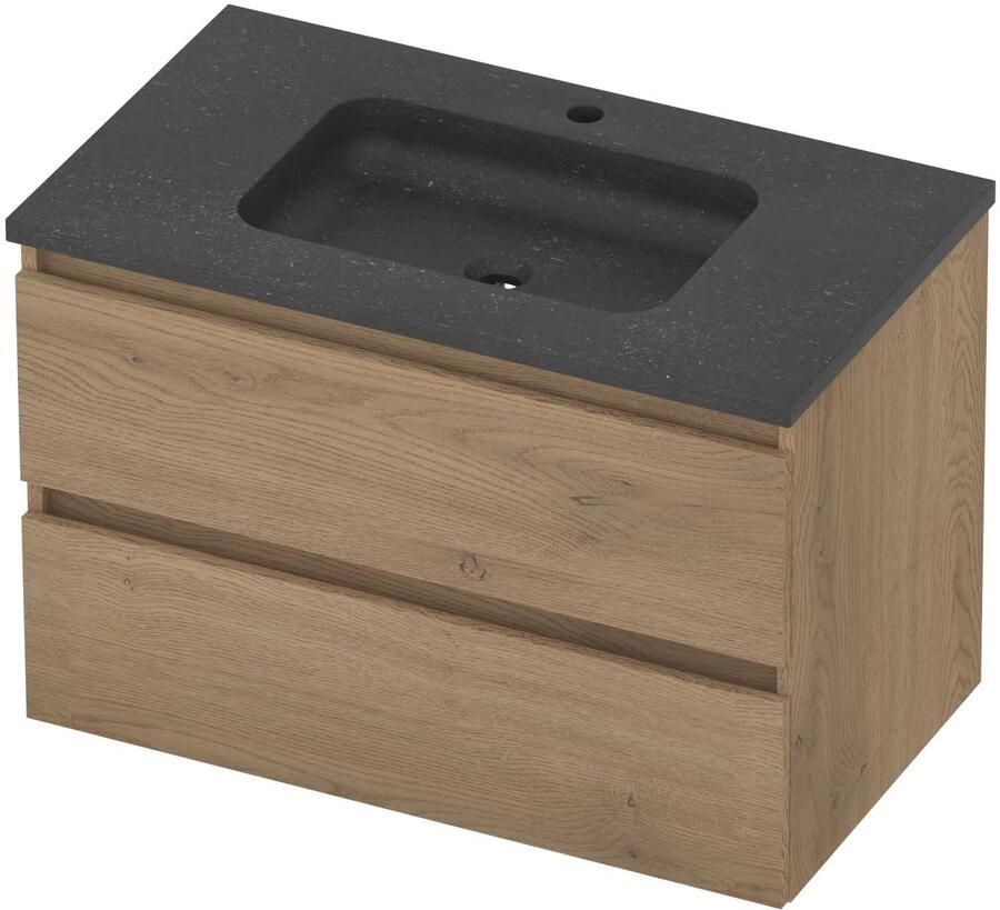 Basic-Line Rocky 46 Badmeubelset Hardsteen 1 Kraangat Greeploos 80x46x54 cm Pure Oak Blue Stone
