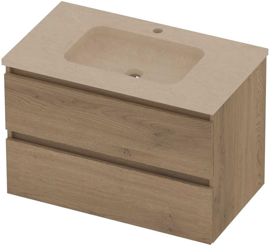 Basic-Line Rocky 46 Badmeubelset Hardsteen 1 Kraangat Greeploos 80x46x54 cm Pure Oak Sand Stone
