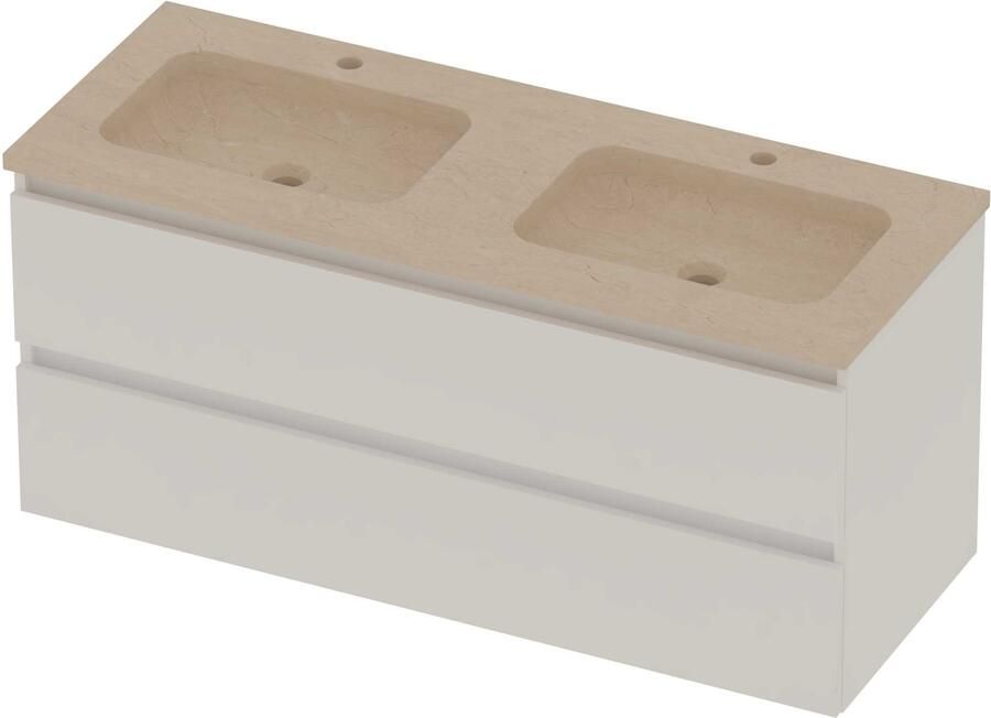 Basic-Line Rocky 46 Badmeubelset Hardsteen 120x46x54 cm R46SSEMW120D2 Mat White Sand Stone