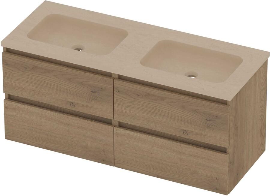 Basic-Line Rocky 46 Badmeubelset Hardsteen 120x46x54 cm R46ssepo2x600 Pure Oak Sand Stone