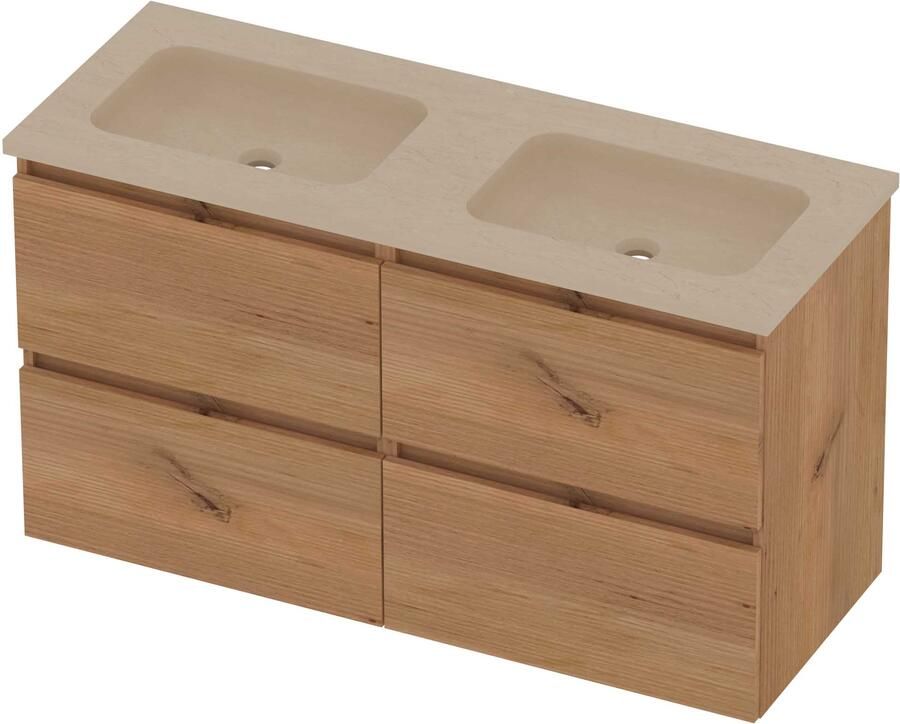 Basic-Line Rocky 46 Badmeubelset Hardsteen 120x46x62 cm R46sscwo2x600 Whisky Oak Sand Stone