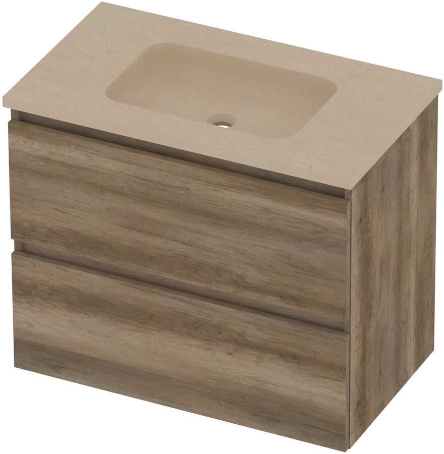 Basic-Line Rocky 46 Badmeubelset Hardsteen 80x46x62 cm Scotch Oak Sand Stone