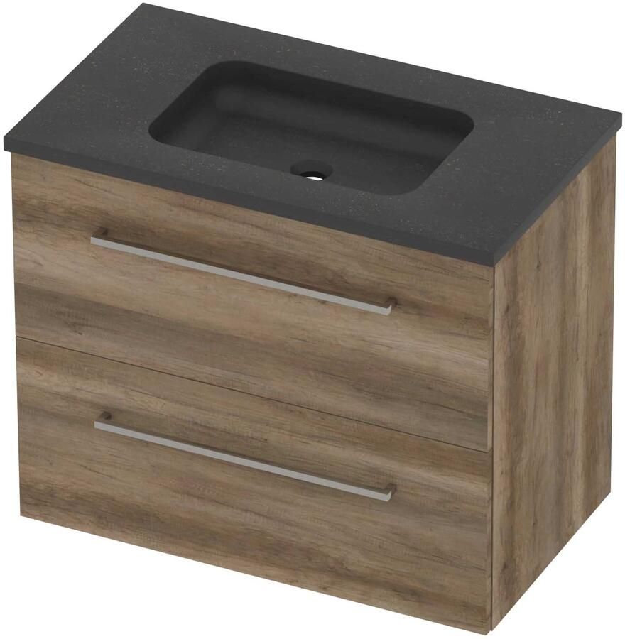 Basic-Line Rocky 46 Badmeubelset Hardsteen Midden 80x46x62 cm Scotch Oak Blue Stone