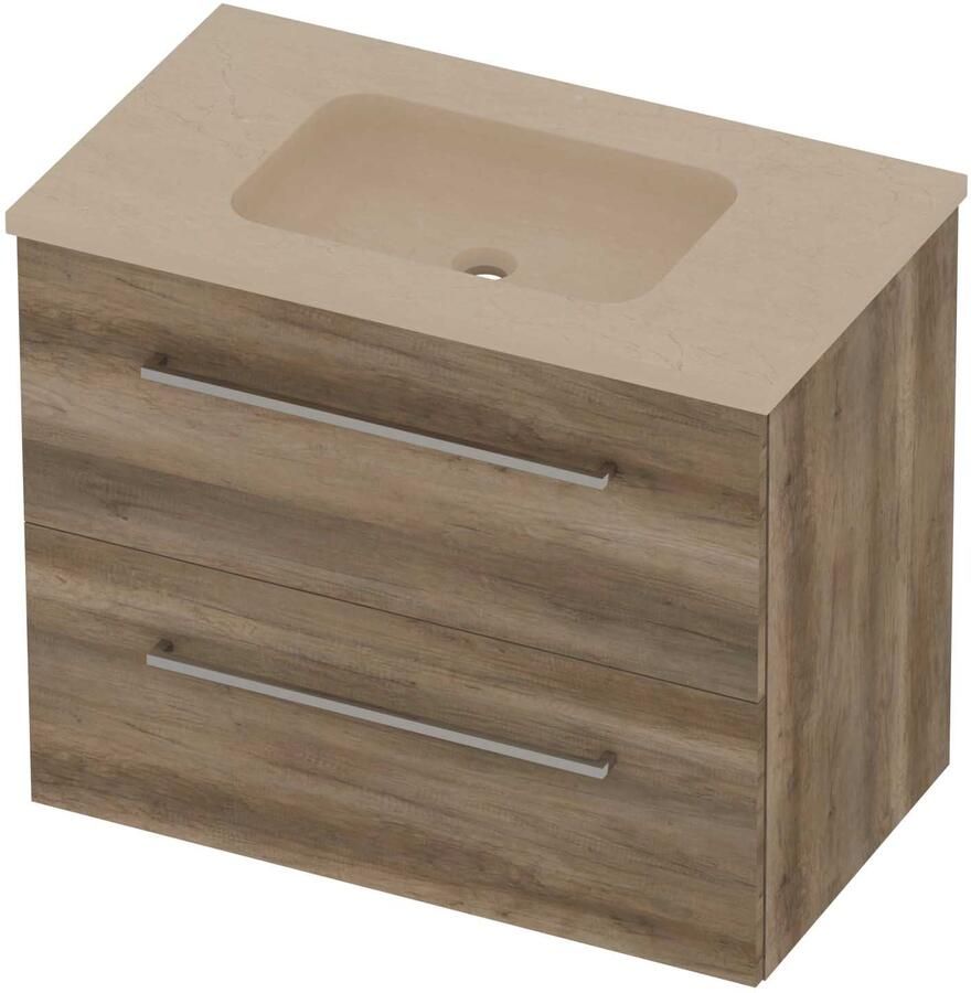 Basic-Line Rocky 46 Badmeubelset Hardsteen Midden 80x46x62 cm Scotch Oak Sand Stone
