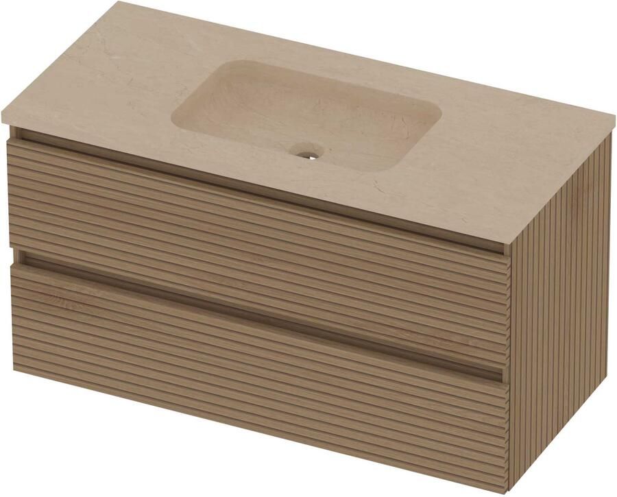 Basic-Line Rocky 46 Badmeubelset Hardsteen Zonder Kraangat 100x46x54 cm Lamello Oak Sand Stone