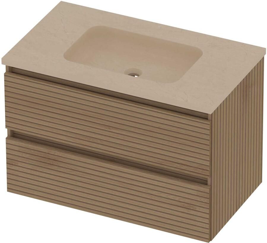 Basic-Line Rocky 46 Badmeubelset Hardsteen Zonder Kraangat 80x46x54 cm Lamello Oak Sand Stone