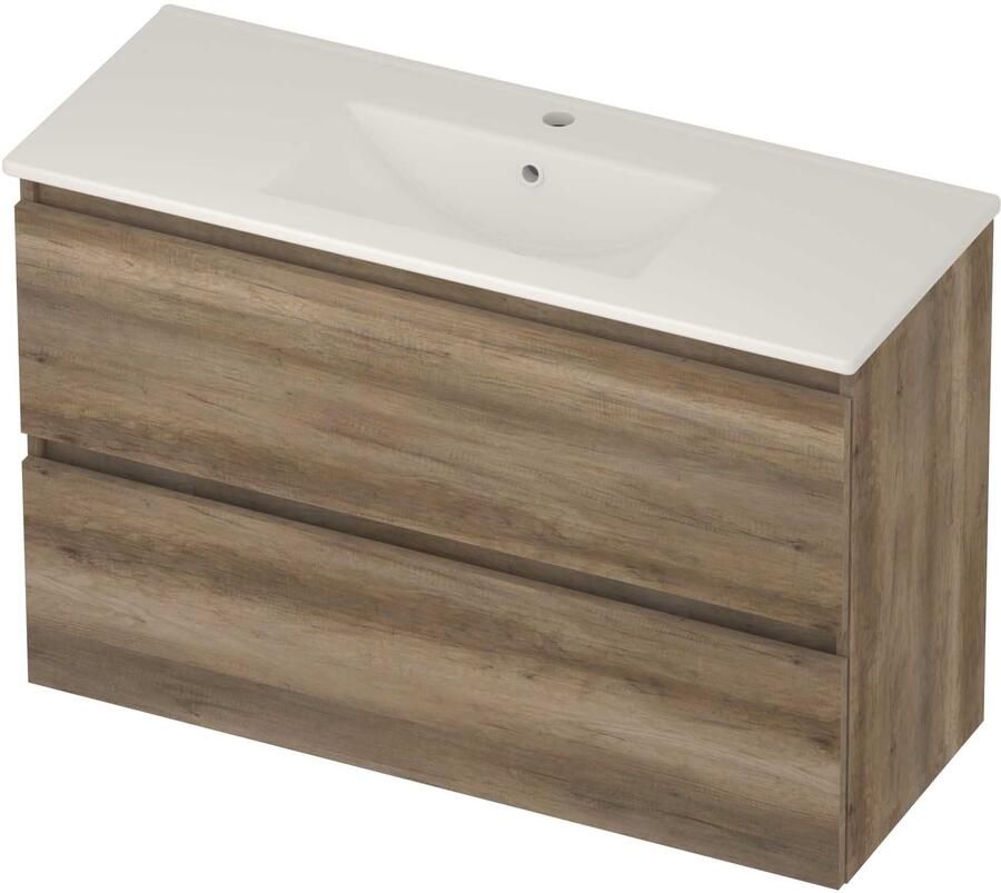 Basic-Line Score 39 Badmeubelset Porselein 1 Kraangat Greeploos 100x39x62 cm Scotch Oak Glans Wit