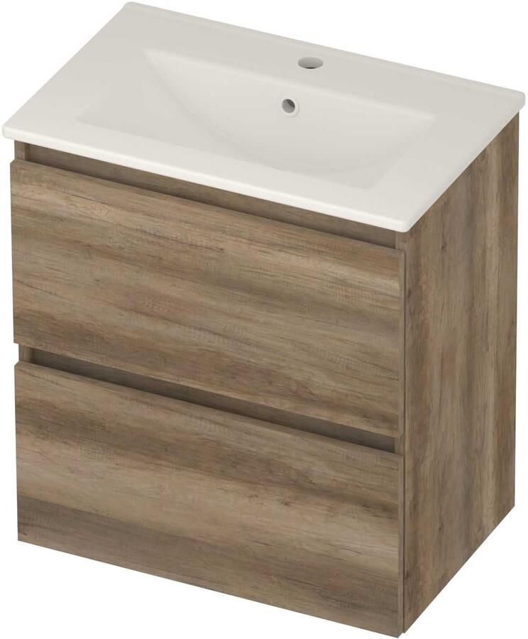 Basic-Line Score 39 Badmeubelset Porselein 1 Kraangat Greeploos 60x39x62 cm Scotch Oak Glans Wit