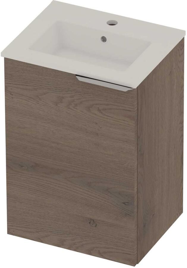 Basic-Line Tiny 36 Badmeubelset Porselein 1 Kraangat Voor Grepen 45x36x67 cm Dusk Oak Glans Wit