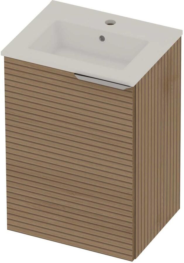 Basic-Line Tiny 36 Badmeubelset Porselein 1 Kraangat Voor Grepen 45x36x67 cm Lamello Oak Glans Wit