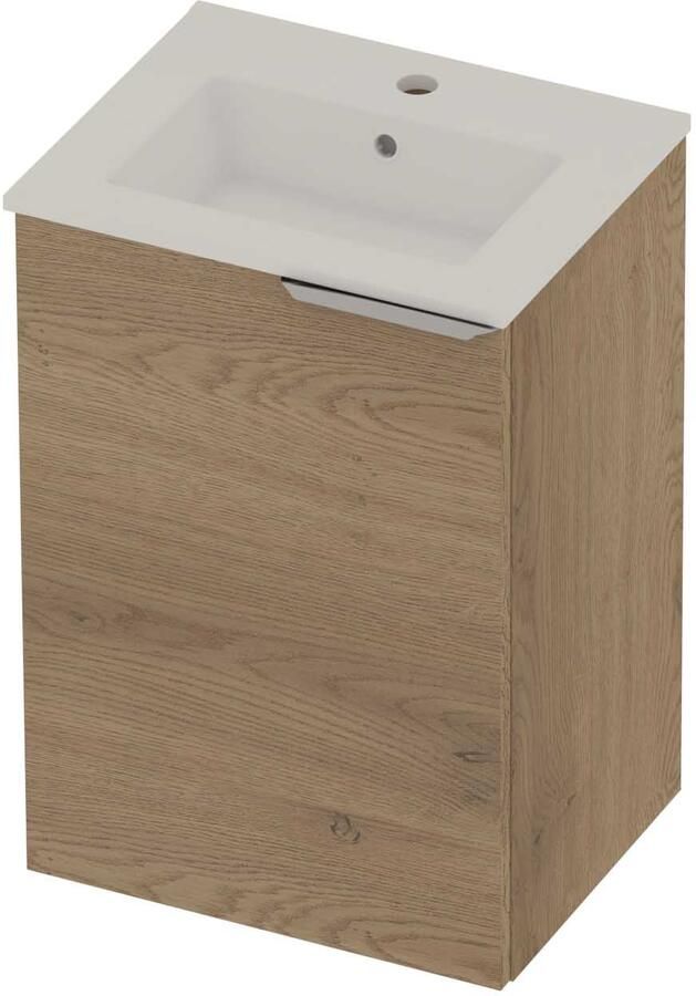 Basic-Line Tiny 36 Badmeubelset Porselein 1 Kraangat Voor Grepen 45x36x67 cm Pure Oak Glans Wit