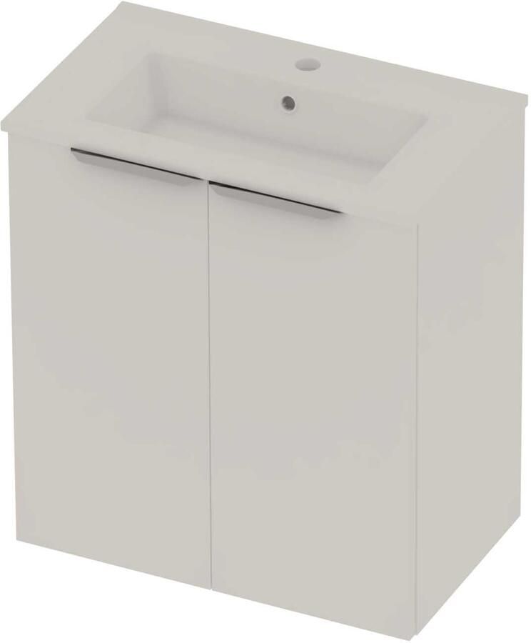 Basic-Line Tiny 36 Badmeubelset Porselein 1 Kraangat Voor Grepen 60x36x67 cm Mat White Glans Wit