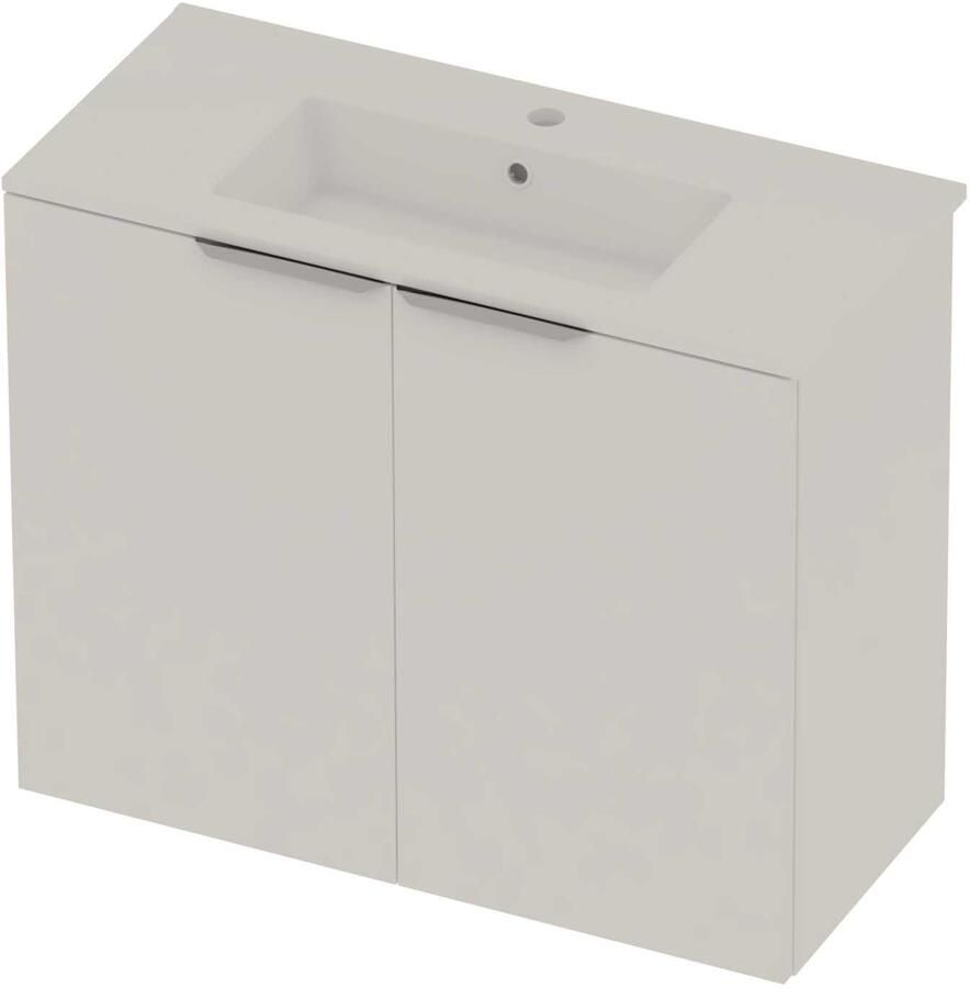Basic-Line Tiny 36 Badmeubelset Porselein 1 Kraangat Voor Grepen 80x36x67 cm Mat White Glans Wit