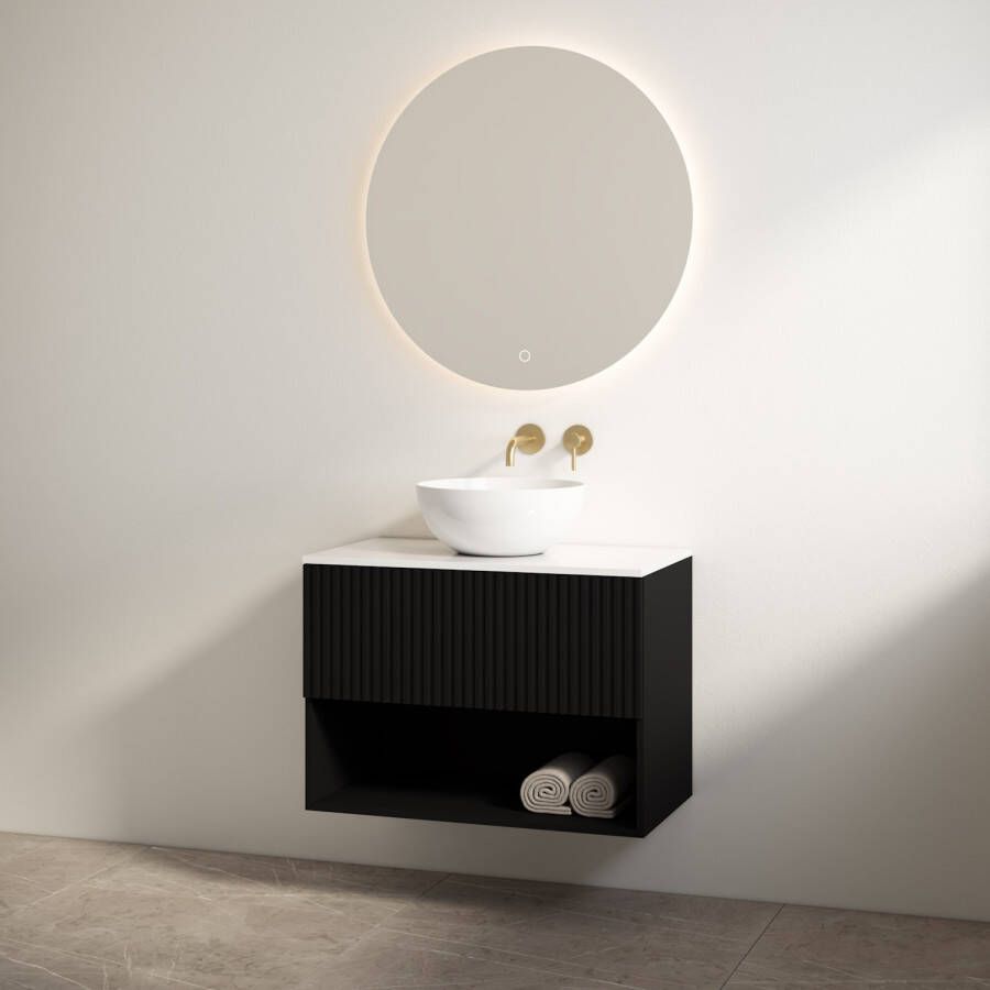 Best Design Badmeubelset Rigatti 78 cm Mat Zwart + Glans Wit Blad