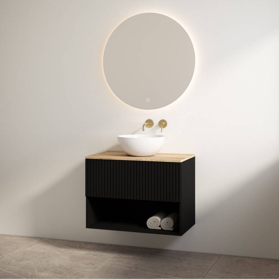 Best Design Badmeubelset Rigatti 78 cm Mat Zwart + Halifax Blad