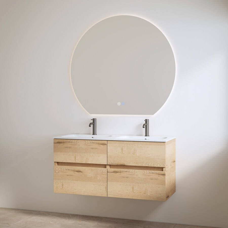 Best Design Duo Wastafel 2 Kraangaten met Onderkast Bora 120 cm Halifax Hout