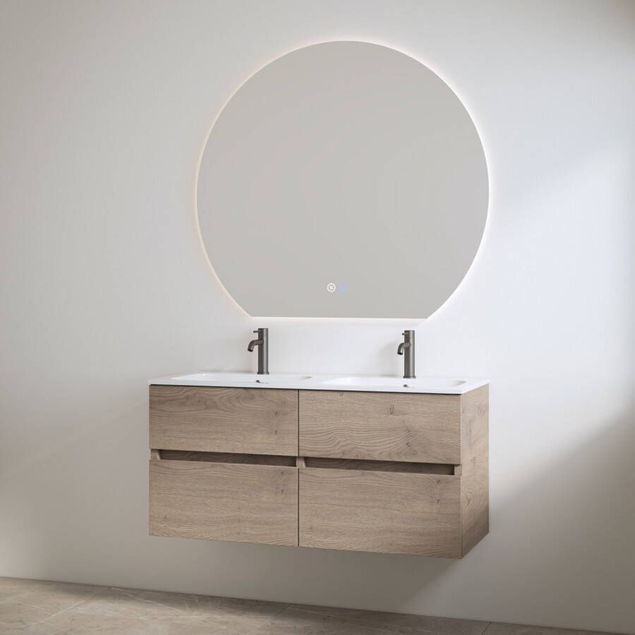 Best Design Duo Wastafel 2 Kraangaten met Onderkast Bora 120 cm Hout
