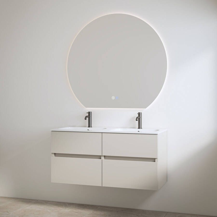 Best Design Duo Wastafel 2 Kraangaten met Onderkast Bora 120 cm Mat Taupe