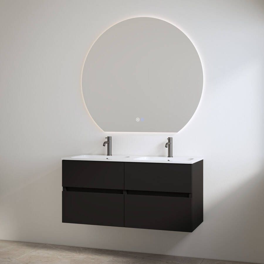 Best Design Duo Wastafel 2 Kraangaten met Onderkast Bora 120 cm Mat Zwart