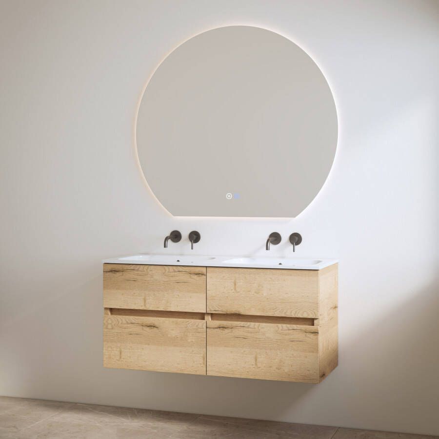 Best Design Duo Wastafel zonder Kraangaten met Onderkast Bora 120 cm Halifax Hout