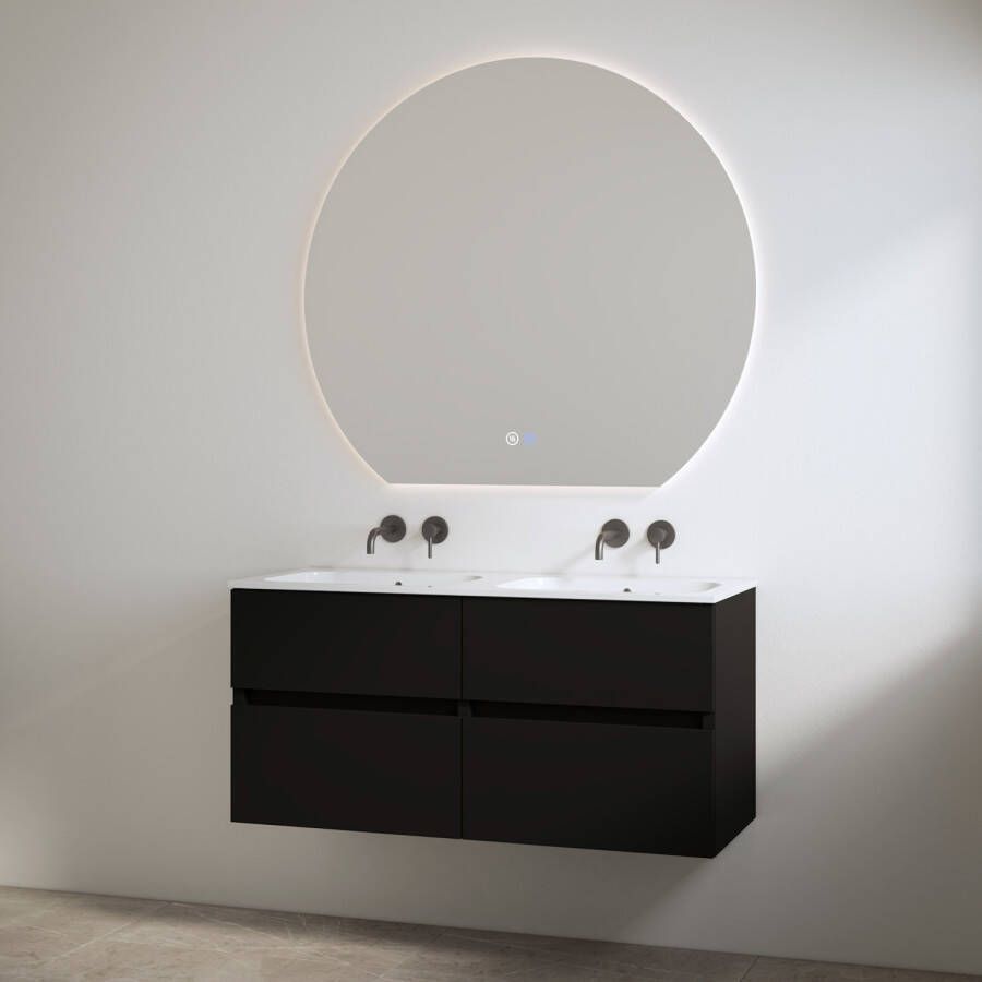 Best Design Duo Wastafel zonder Kraangaten met Onderkast Bora 120 cm Mat Zwart