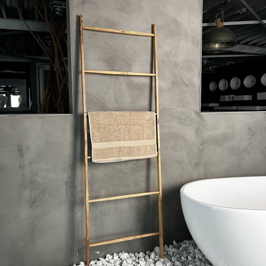 Bathroom Solutions Handdoekenrek ladder met 6 stangen hout naturel