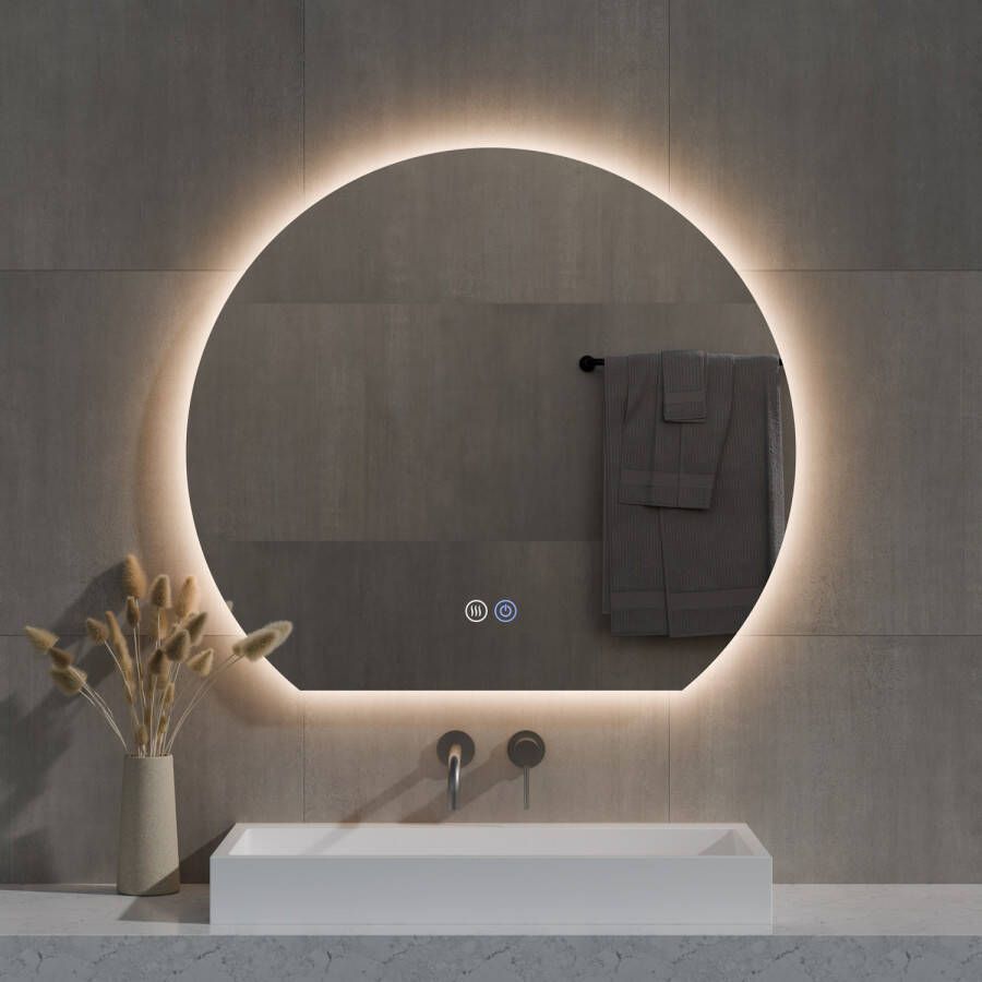 Best Design Spiegel Sunset Half Rond 60x54 cm Incl. Verwarming 3 Kleuren Dimbare LED Verlichting