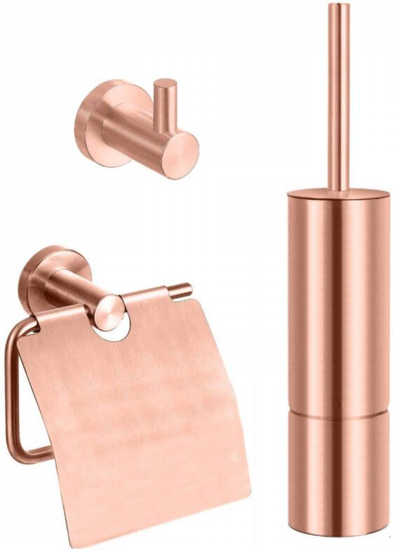 Best Design Lyon toilet accessoireset 3-delig met toiletborstelhouder toiletrolhouder en handdoekhaak rosé mat goud 4011960