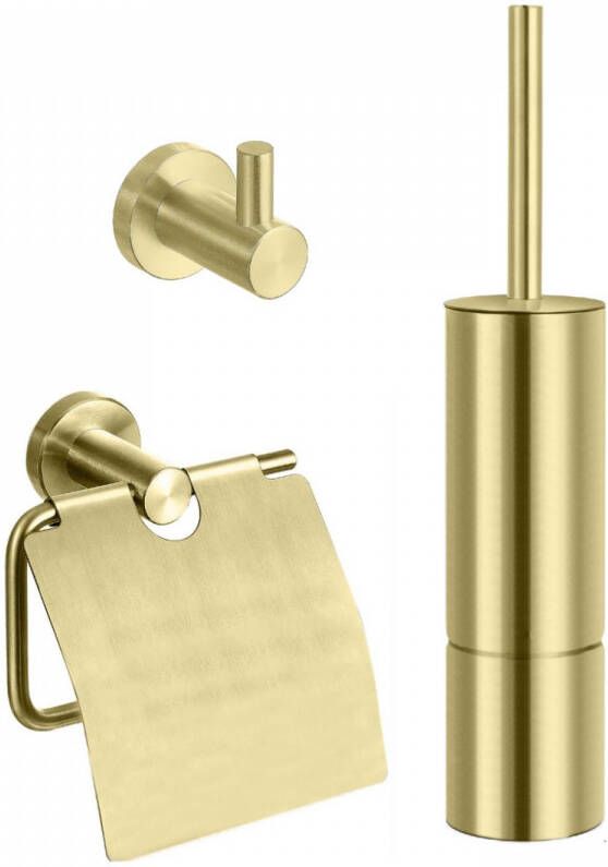 Best Design Nancy toilet accessoireset 3-delig met toiletborstelhouder toiletrolhouder en handdoekhaak mat goud 4011950