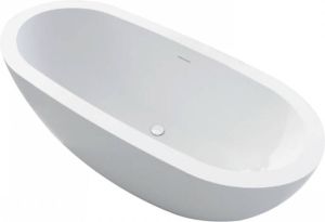 Douche Concurrent Ligbad Vrijstaand Cruise Ovaal 80x180x60cm Solid Surface Mat Wit met Badwaste en Overloop